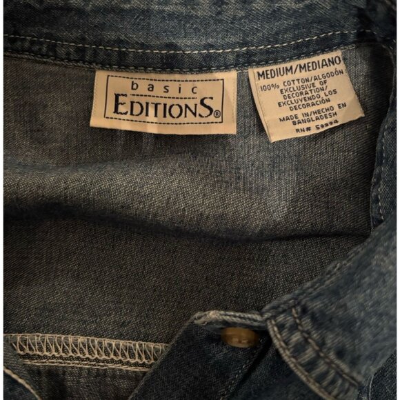 Basic Editions Vtg Embroidered Floral Denim Shirt Women’s Sz M Short Sleeve 90s - Picture 5 of 5